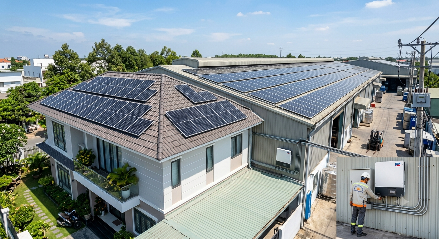 Hệ thống điện mặt trời hòa lưới On-grid cho sinh hoạt và sản xuất